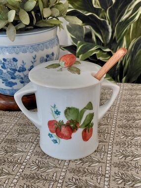 Hand-Painted Strawberry Ceramic Sugar Jar with Lid